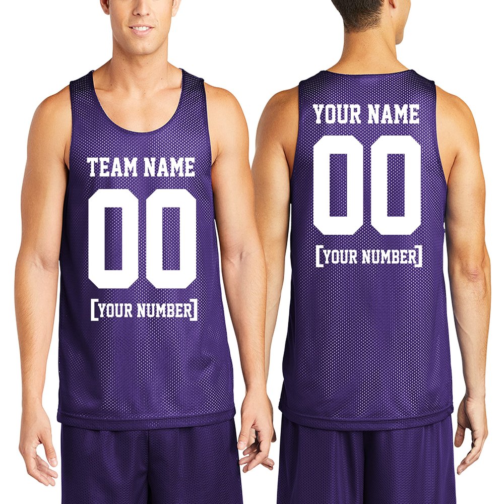 Custom Mens Basketball Jersey Add Your Name Number Mesh Reversible Tank Adult Men Sports Tee Purple