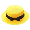 Baby Sun Hat Bowknot Straw Hat for Kids Wide Brim Boater Hat Foldable Breathable Flat Top Beach Hats UV Protection Yellow view 1