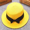 Baby Sun Hat Bowknot Straw Hat for Kids Wide Brim Boater Hat Foldable Breathable Flat Top Beach Hats UV Protection Yellow view 2