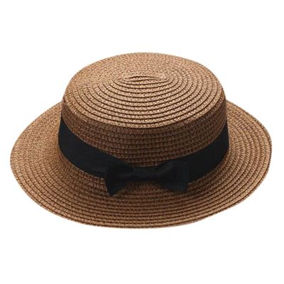 Baby Sun Hat Bowknot Straw Hat for Kids Wide Brim Boater Hat Foldable Breathable Flat Top Beach Hats UV Protection Coffee