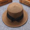 Baby Sun Hat Bowknot Straw Hat for Kids Wide Brim Boater Hat Foldable Breathable Flat Top Beach Hats UV Protection Coffee view 2