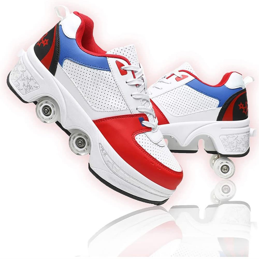Double-Row Deform Wheel 2 in 1 Removable Pulley Skates Male and Female Skating Shoes Adult Children's Automatic Walking ShoesOutdoor Sports Kick Rollershoes