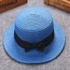 Baby Sun Hat Bowknot Straw Hat for Kids Wide Brim Boater Hat Foldable Breathable Flat Top Beach Hats UV Protection Dark Blue view 2