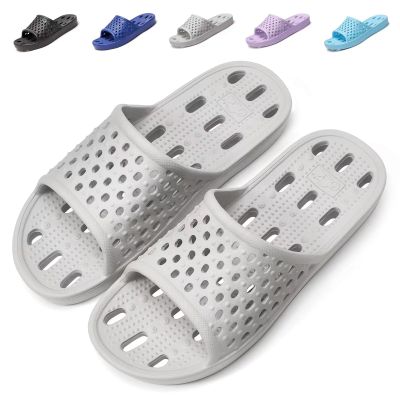Aoowoll Shower Shoes Men Non Slip Sandals for College Dorm Womens Flip Flops Shower Bathroom Gym Slippers with Holes Plastic Bath Slides Wide Hotel Hospital Pool(Gray EU44-45)