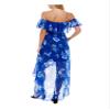 CRYSTAL DOLLS Womens Blue Zippered Ruffled Chiffon Floral Flutter Sleeve Off Shoulder Full-Length Cocktail Hi-Lo Dress XXS view 2