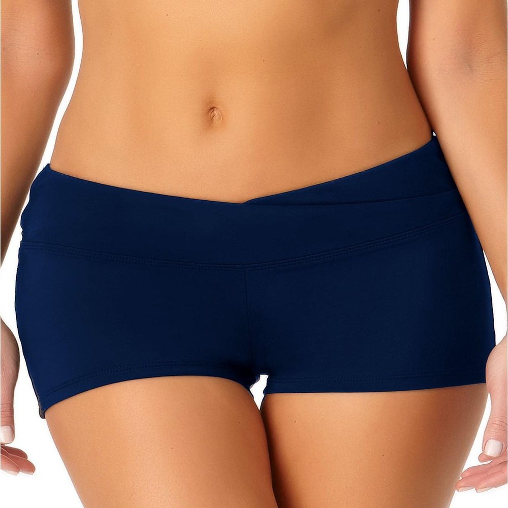 Anne Cole Live in Color Navy Banded Boy Shorts Bottom Small/Navy Blue