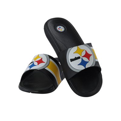 FOCO Pittsburgh Steelers NFL Mens Striped Big Logo Raised Slide - S