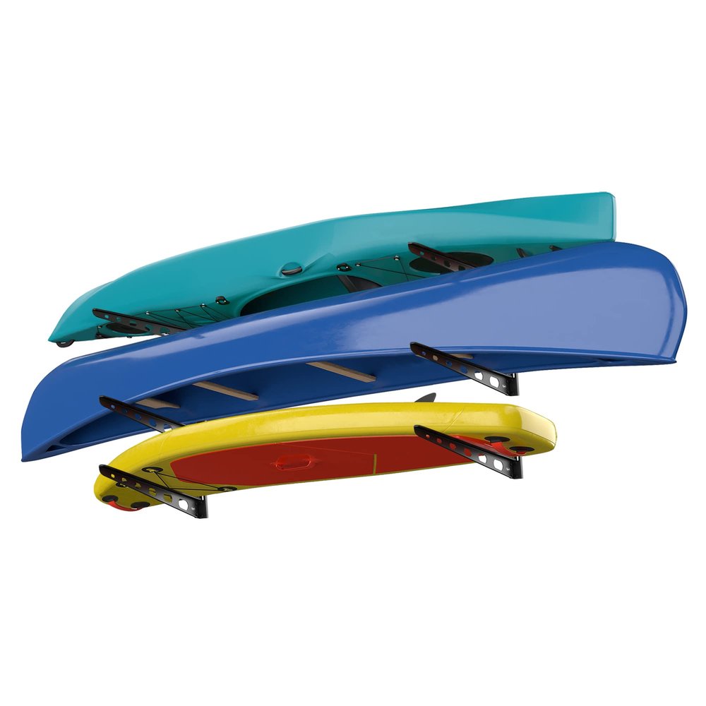 Koova Wall Mount Kayak Rack | Heavy Duty Steel Kayak Storage for Outdoor, Garage | Fit Stand Up Paddle Board, Canoes, Kayaks | 150lb Capacity Shelf | Surfboard Rack Horizontal | Made in USA