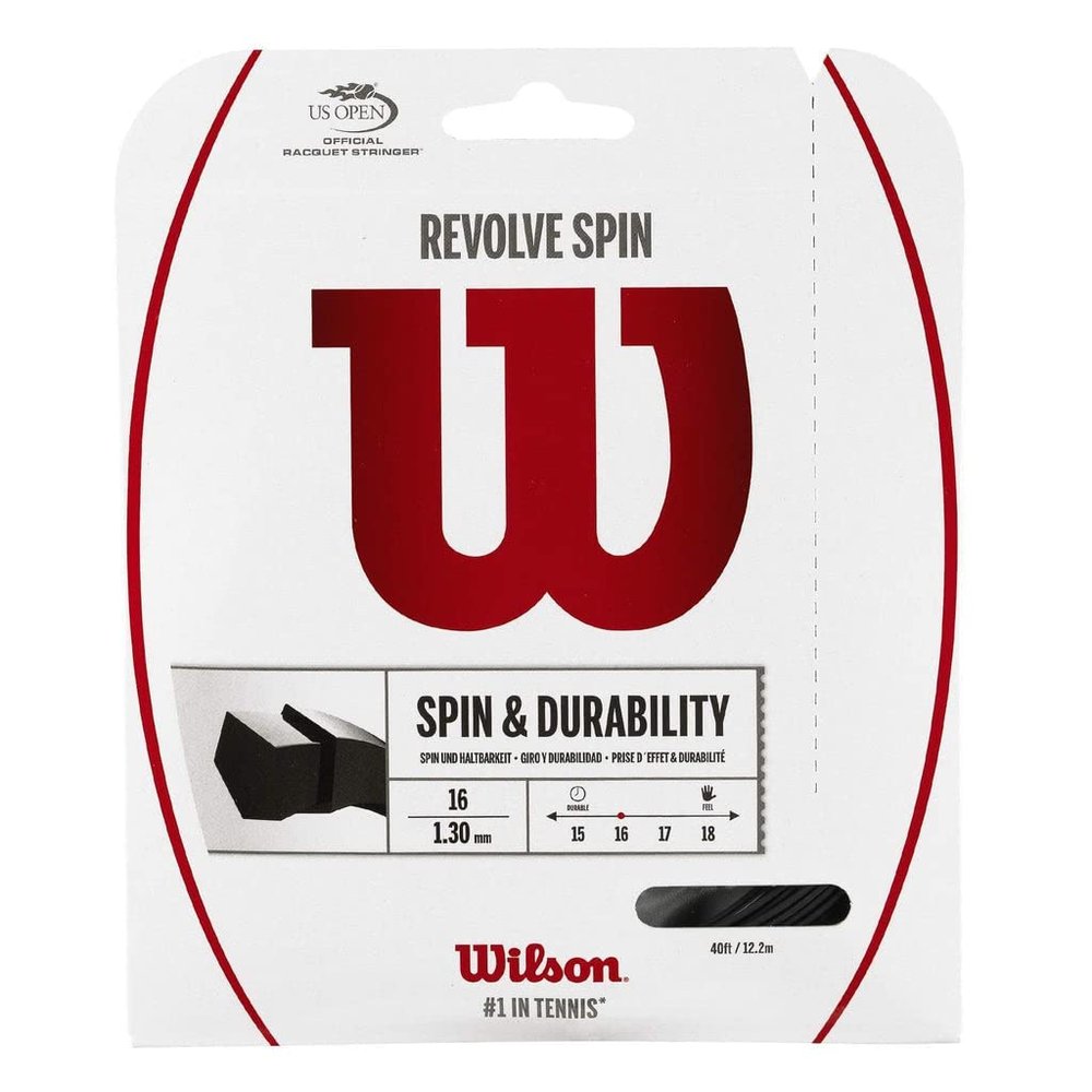 Wilson Revolve Spin 16 Gauge Black Color Poly (Polymer) Tennis String 4-Pack (4 Sets Per Order) - Best String for Durability and Spin