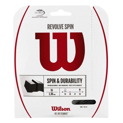 Wilson Revolve Spin 17 Gauge Black Color Poly (Polymer) Tennis String 4-Pack (4 Sets Per Order) - Best String for Durability and Spin