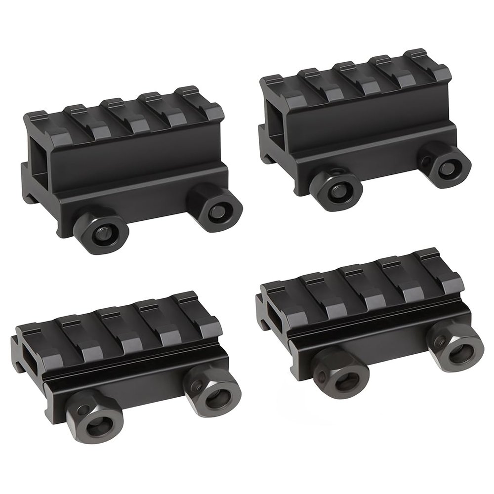 360 Tactical 1 inch High Profile Short Riser Mount Matte Black Picatinny 8 Slot for Scopes and Optics (1/2" Riser & 1" Riser - 2X Each)