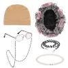 PHOGARY Old Lady Costume Set, Old Lady Set Granny Wig with Hair Rollers, Wig Cap, Grandma Glasses, Eyeglass Chain, Pearl Necklace Grandmother Dress Up Accessories for Dress Up Party Halloween Cosplay view 4