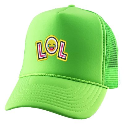 ALLNTRENDS LOL Trucker Embroidered Smiley Face Laughing Tears Hat Adjustable Cap (Neon Green)