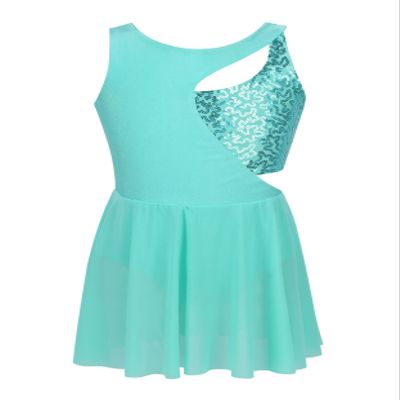 Moggemol Kids Girls Sparkly Figure Ice Skating Dress Gymnastics Ballet Lyrical Dance Leotard Tutu Skirted Dancewear Turquoise 10 Years