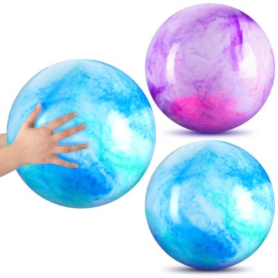 Deekin 2 Pcs 15 Inch 18 Inch Marbleized Bouncy Balls Large Inflatable Rubber Sensory Ball for Playground Outdoor Water(15 Inches,Blue and Purple)