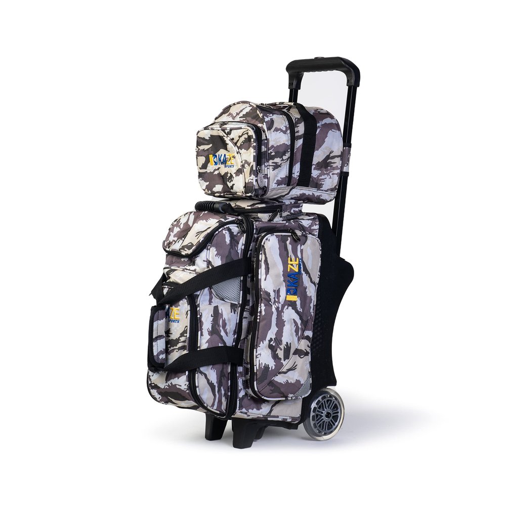 KAZE SPORTS 2 Ball Bowling Roller + 1 Ball Add On Spare Tote (White Camo)