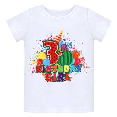 Watermelon 3rd Birthday Girl Shirt for Toddler Baby Girls Rainbow Cake Smash Outfit Summer Short Sleeve Cotton Romper Top Clothes for Tutu Skirt Set 3 Years