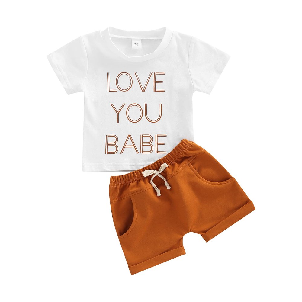 Muasaaluxi Infant Baby Boys Outfits Short Sleeve T-Shirt Crewneck Tops Drawstring Jogger Short Pants Summer Clothes Set