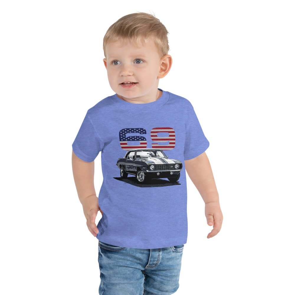 JG Infinite 1969 69 Camaro Chevy Muscle Cars American Collector Car Toddler Short Sleeve Tee Heather Columbia Blue