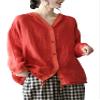 chouyatou Women's Spring Summer Oversized Button Down Hooded Linen Shirt Jacket Top (Medium, Red) view 1