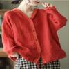 chouyatou Women's Spring Summer Oversized Button Down Hooded Linen Shirt Jacket Top (Medium, Red) view 3