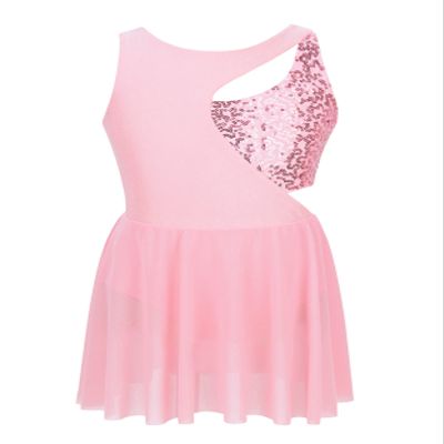 Moggemol Kids Girls Sparkly Figure Ice Skating Dress Gymnastics Ballet Lyrical Dance Leotard Tutu Skirted Dancewear Pink Sequins 6 Years