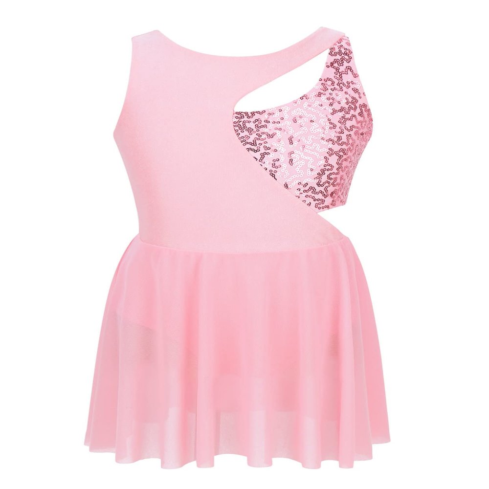Moggemol Kids Girls Sparkly Figure Ice Skating Dress Gymnastics Ballet Lyrical Dance Leotard Tutu Skirted Dancewear Pink Sequins 6 Years