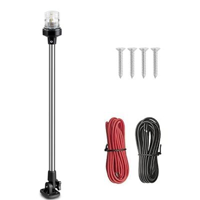 Young Marine Boat Anchor Light 3-Nautical Mile White LED Fold Down Stern Light for Pontoon and Fishing Boat All Round 360 White LED 12-24V (25" Foldable)