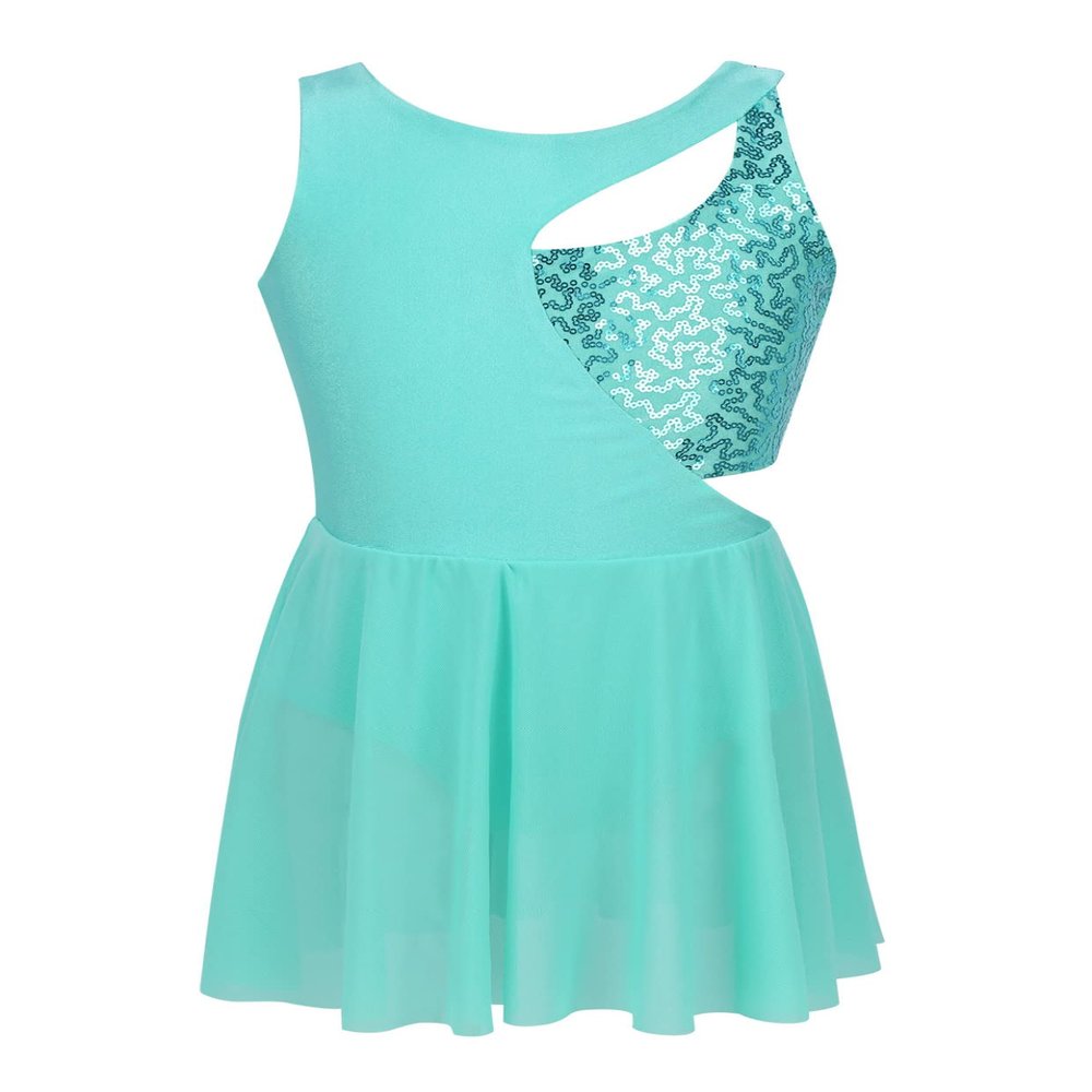Moggemol Kids Girls Sparkly Figure Ice Skating Dress Gymnastics Ballet Lyrical Dance Leotard Tutu Skirted Dancewear Turquoise 12 Years