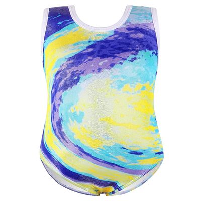 EQSJIU Gymnastics Leotards for Girls Swirl Oil Painting Tie Dye 18 24 month 2t 3t One-Piece Outfit Sparkly Shiny Ballet Dance Yellow Blue
