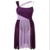 Huimingda Women Dress for Lyrical Dance Leotard Sleeveless Modern Contemporary Dancewear Costume Irregular Tulle Skirt Violet Medium view 3