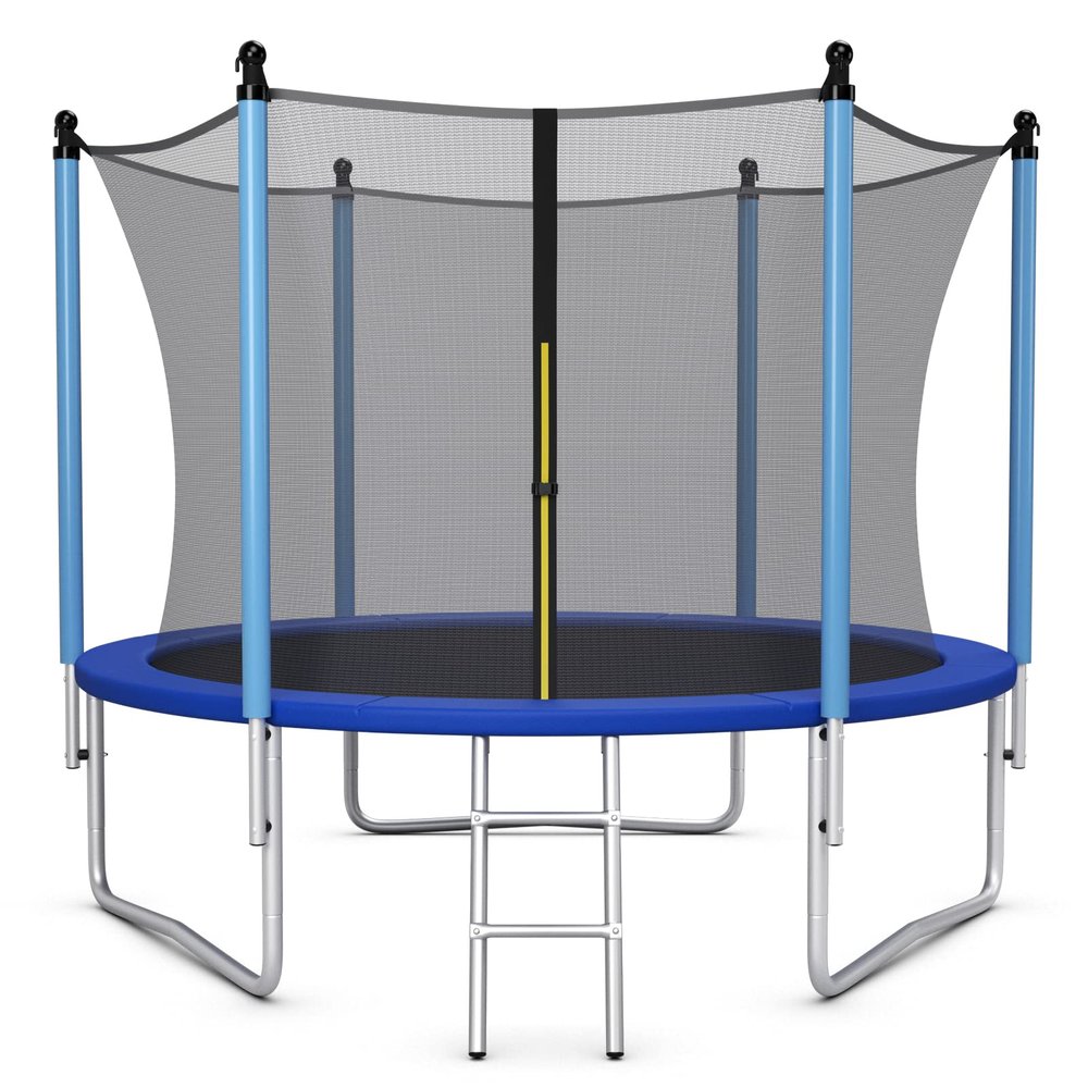 GYMAX Trampoline, 8FT 10FT 12FT 14FT 15FT 16FT Recreational Trampolines w/Safety Enclosure Net & Ladder - ASTM Certificated, Outdoor Trampoline for Kids and Adults (8FT, Internal-Net)