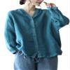 chouyatou Women's Spring Summer Oversized Button Down Hooded Linen Shirt Jacket Top (Small, Blue) view 1