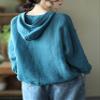 chouyatou Women's Spring Summer Oversized Button Down Hooded Linen Shirt Jacket Top (Small, Blue) view 2
