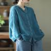 chouyatou Women's Spring Summer Oversized Button Down Hooded Linen Shirt Jacket Top (Small, Blue) view 3