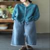 chouyatou Women's Spring Summer Oversized Button Down Hooded Linen Shirt Jacket Top (Small, Blue) view 4