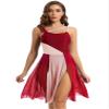 Hularka Women's Lyrical Modern Dance Color Block Ballet Leotard Dress for Dance Competition Costume Burgundy Small view 1