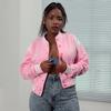 babyhealthy Womens Crop Varsity Jacket Button Down Bomber Baseball Jacket Streetwear Short Coat view 3