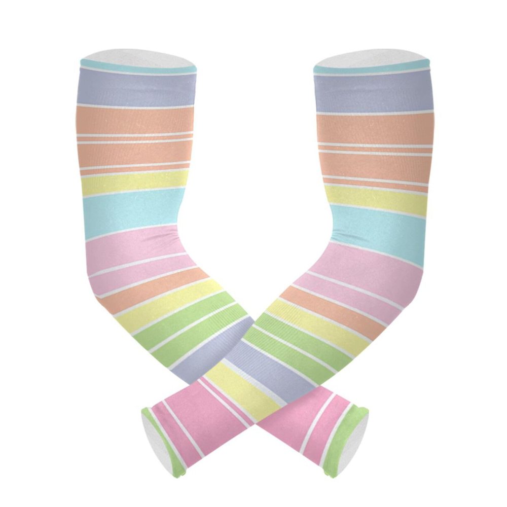 xigua Beautiful Colors Stripes UV Sun Protection Compression Arm Sleeves - Cooling Athletic Sports Sleeve for Gardening Protection