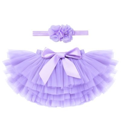 Baby Girls Soft Fluffy Tutu Skirt with Diaper Cover,Toddler Girl Tutu Skirt Sets with Flower Headband, Baby Girl 1st Birthday Outfit, Cake Smash Outfit Girl, Tutus for Girls Purple 0-6 Months