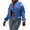 babyhealthy Womens Crop Varsity Jacket Button Down Bomber Baseball Jacket Streetwear Short Coat Blue view 1