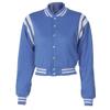 babyhealthy Womens Crop Varsity Jacket Button Down Bomber Baseball Jacket Streetwear Short Coat Blue view 2