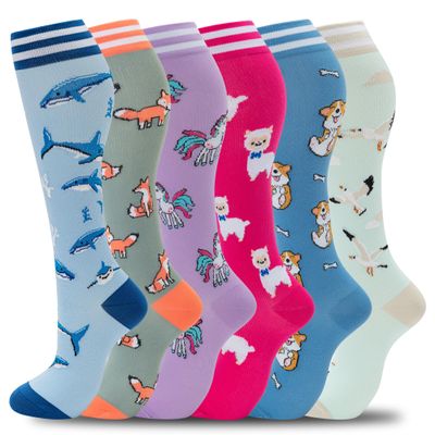 fenglaoda Compression Socks Women Men 6 Pairs, Knee High Best Support Circulation Socks for Running, Travel, Flight, Nurse