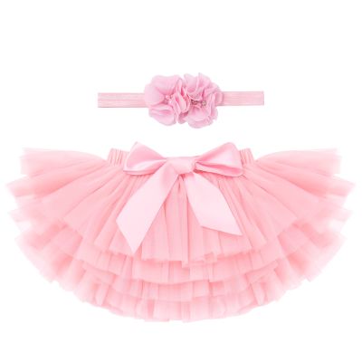 Baby Girls Tutu Skirt with Diaper Cover Toddler Girl Tulle Bloomers Tutu Skirt Sets with Flower Headband Infant Tutu for Baby Girl 1st First Birthday Cake Smash Outfit for Photo Prop Pink 2-3 Years
