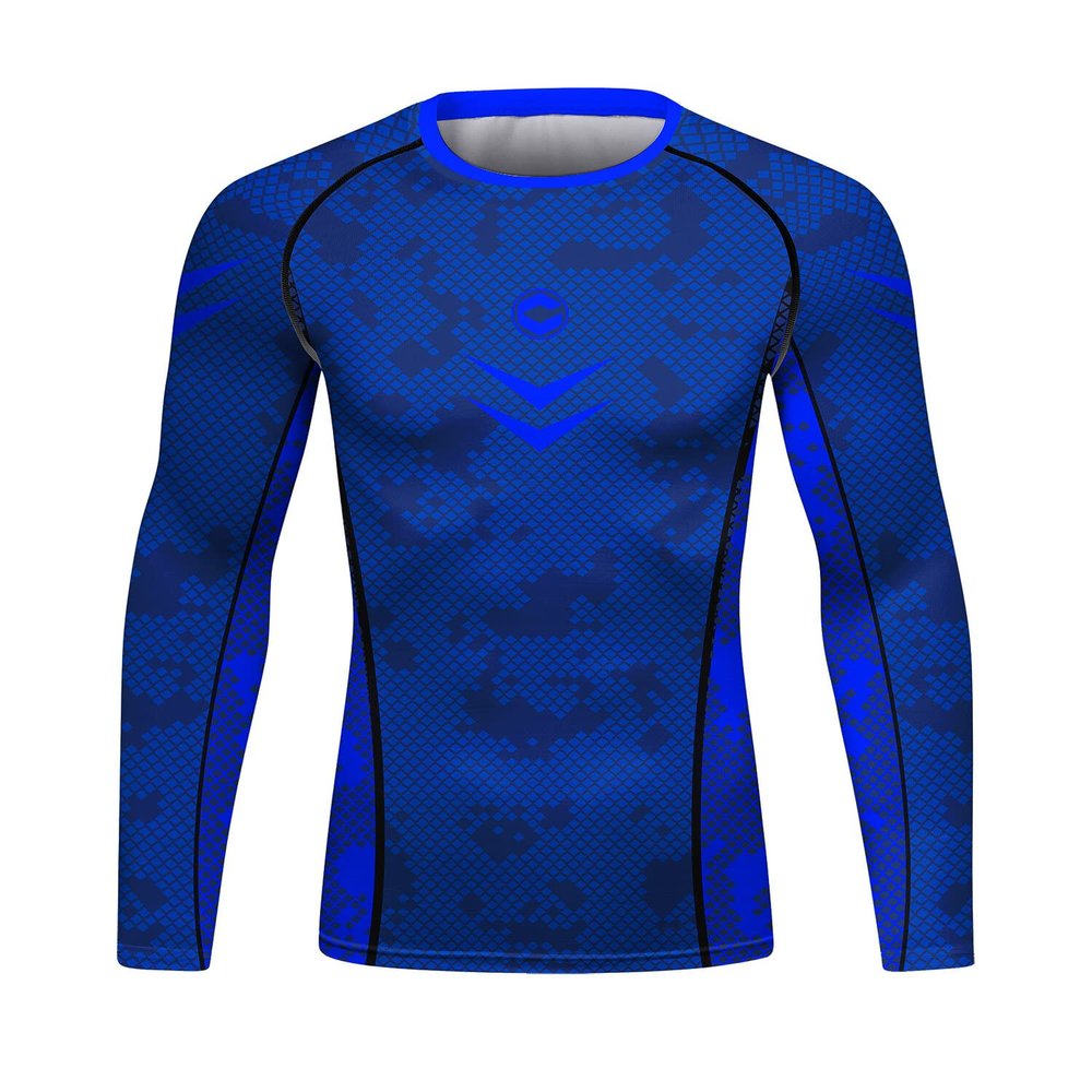 Red Plume Men's Compression Long Sleeve Slim Fit Athletic Shirt Sports Workouts Running Tee Performance T-Shirt Cool Dry Top (Blue 2, L)