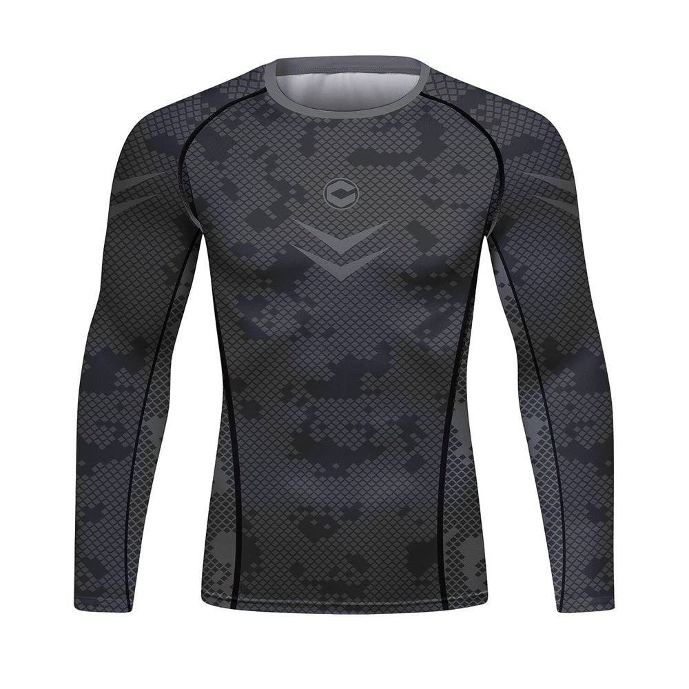 Red Plume Men's Compression Long Sleeve Slim Fit Athletic Shirt Sports Workouts Running Tee Performance T-Shirt Cool Dry Top (Dark Gray, XXL)