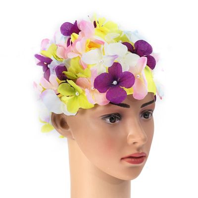 SEWACC Floral Petal Ladies Bathing Swim Cap Flower Swim Cap Washable Women Swimming Hat for Long/Short Hair (Colorful)