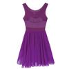 Moggemol Women's Illusion V-Neck Lyrical Dance Dress Chiffon Flowy High Low Skirt Leotard Dancing Costume Purple X-Large view 4