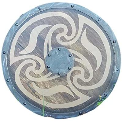 Vintage Wooden Shield Medieval Viking Shield Norsemen Brown Shield for Gift Steel with Leather Handle Knights Adult Buckler Shield