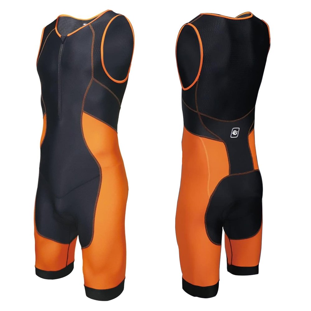 Triathlon Suits Mens One-Piece Sleeveless Trisuits Skin Wet Suit for Running Cycling Swimming Orange